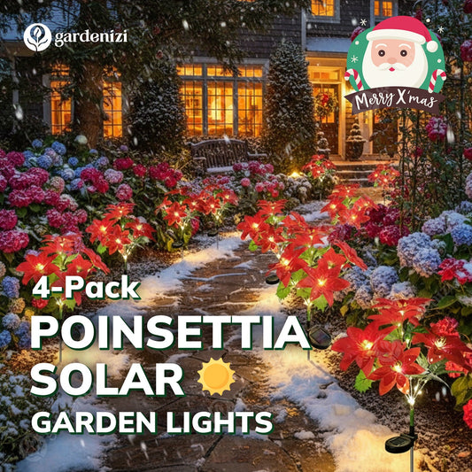 4-pack Poinsettia Solar Garden Lights • Gardenbreezy