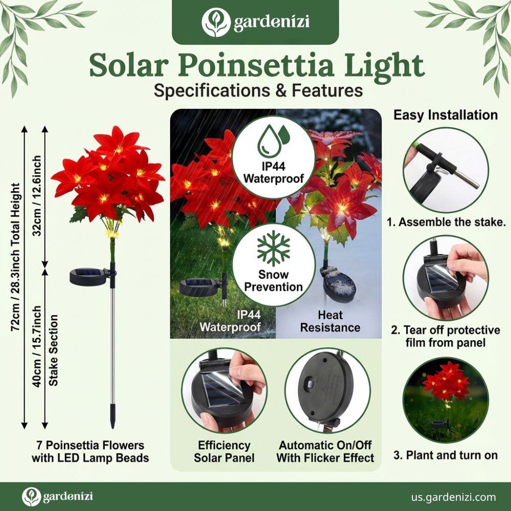 4-pack Poinsettia Solar Garden Lights • Gardenbreezy
